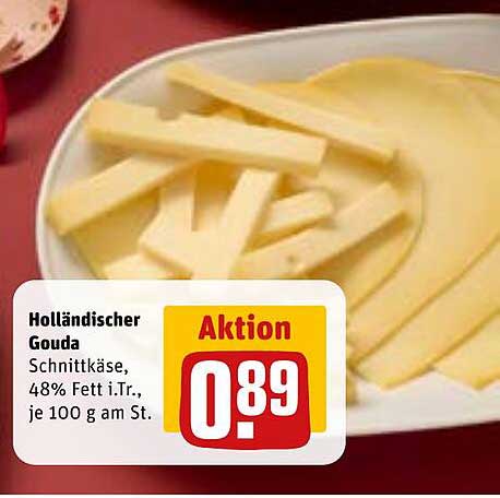 Holländischer Gouda Schnittkäse, 48% Fett i.Tr., je 100 g am St.