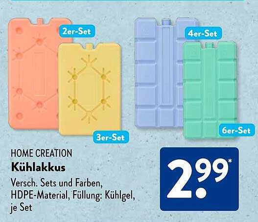 HOME CREATION Kühlakkus - Verschiedene Sets und Farben