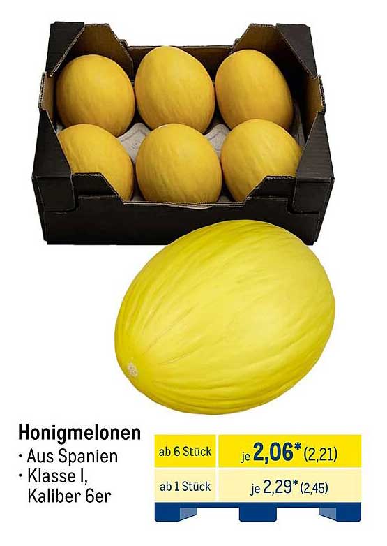 Honigmelonen aus Spanien – Klasse I, Kaliber 6er