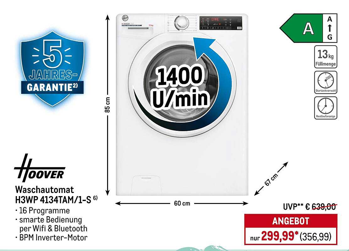 Hoover Waschautomat H3WP 4134TAM/1-S – Angebot vom 11.08.2025 bis 17.08.2025