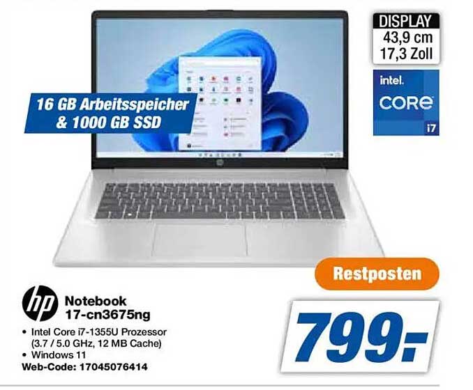 HP Notebook 17-cn3675ng mit 16 GB Arbeitsspeicher & 1000 GB SSD