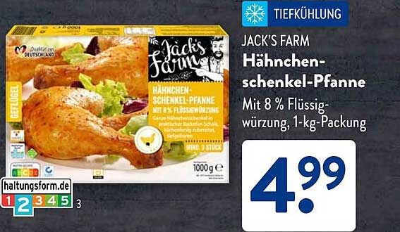 JACK'S FARM Hähnchenschenkel-Pfanne mit 8 % Flüssigwürzung, 1-kg-Packung