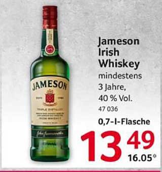 Jameson Irish Whiskey - 0,7 l Flasche, mindestens 3 Jahre alt, 40 % Vol.