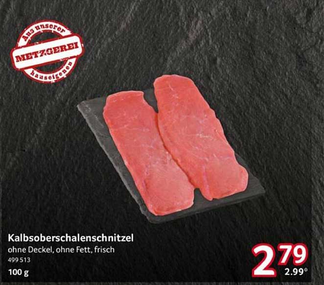 Kalbsoberschnitzel ohne Deckel, ohne Fett, frisch
