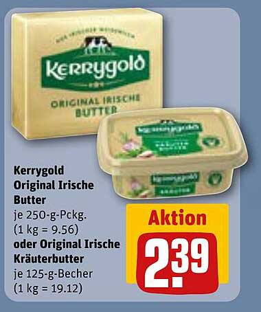 Kerrygold Original Irische Butter 250 g Packung oder Original Irische Kräuterbutter 125 g Becher