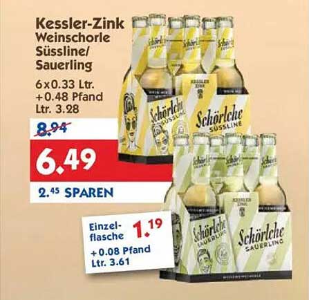 Kessler-Zink Weinschorle Süßle/Sauerling 6 x 0,33 L