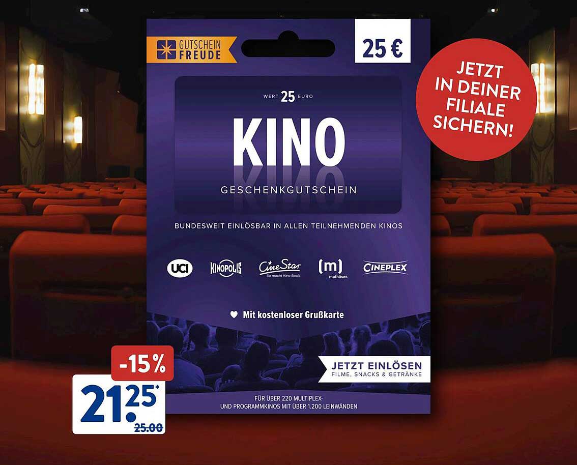 Kino Geschenkgutschein im Wert von 25 €
