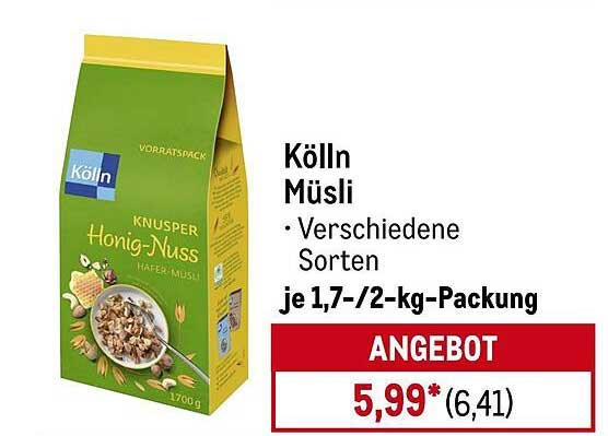 Kölln Müsli Honig-Nuss | 1,7 kg Packung - Unschlagbar im Preis!