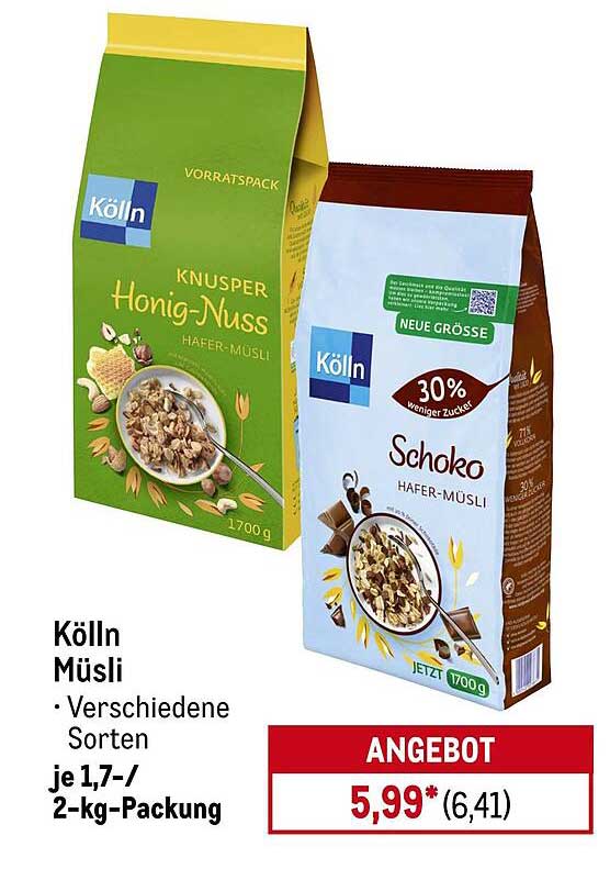 Kölln Müsli – verschiedene Sorten, je 1,7-/2-kg-Packung