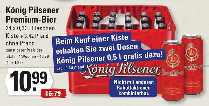 König Pilsener Premium-Bier 24 x 0,33 l Flasche Kiste