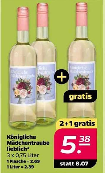 Königliche Mädchentraube lieblich 3 x 0,75 Liter