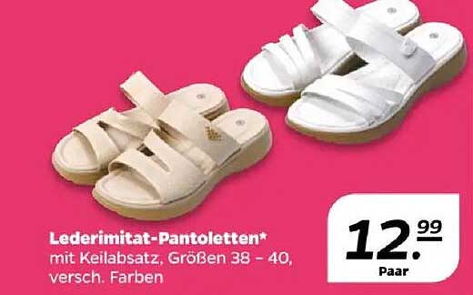 Lederimitat-Pantolette mit Keilabsatz, Größen 38 - 40, verschiedene Farben