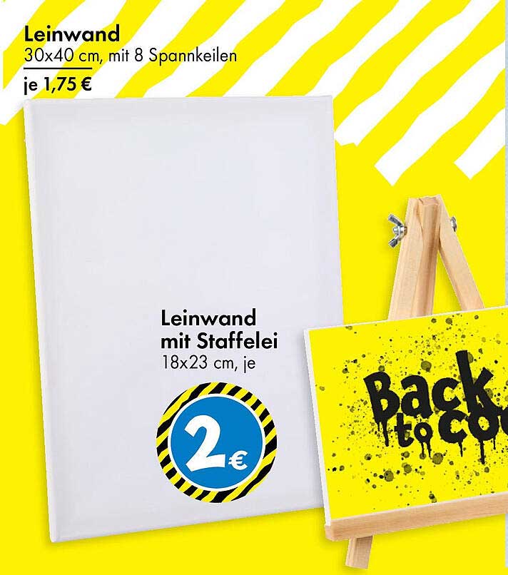 Leinwand 30x40 cm mit 8 Spannkeilen für nur 1,75 € und Leinwand 18x23 cm mit Staffelei für nur 2 €