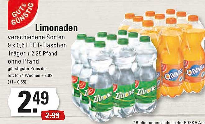 Limonaden verschiedene Sorten 9 x 0,5 l PET-Flaschen Träger ohne Pfand