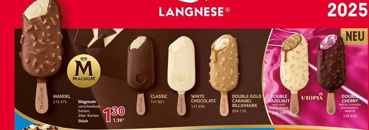 Magnum verschiedene Sorten, 20er-Karton, Stück für 1,30 €