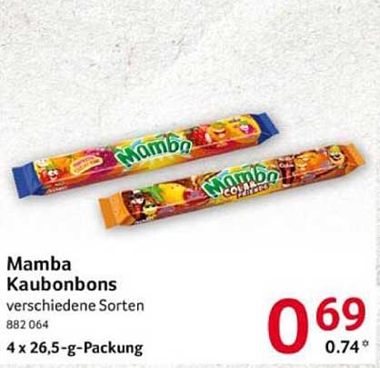 Mamba Kaubonbons verschiedene Sorten 4 x 26,5-g-Packung