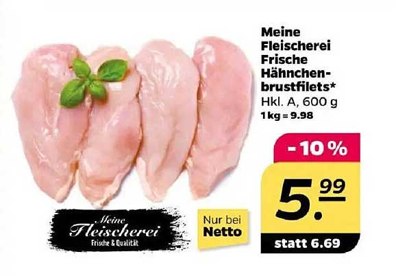 Meine Fleischerei Frische Hähnchenbrustfilets, 600 g