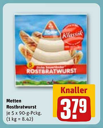 Metten Rostbratwurst je 5 x 90-g-Pckg.
