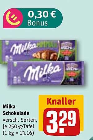 Milka Schokolade verschiedene Sorten, je 250-g-Tafel (1 kg = 13,16 €)