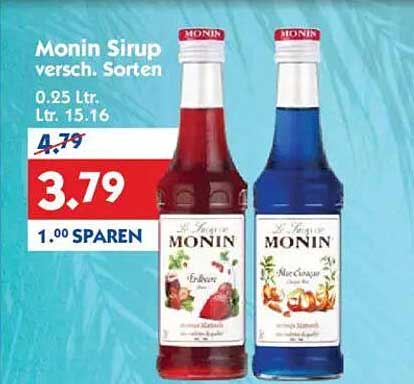 Monin Sirup versch. Sorten 0.25 Ltr.