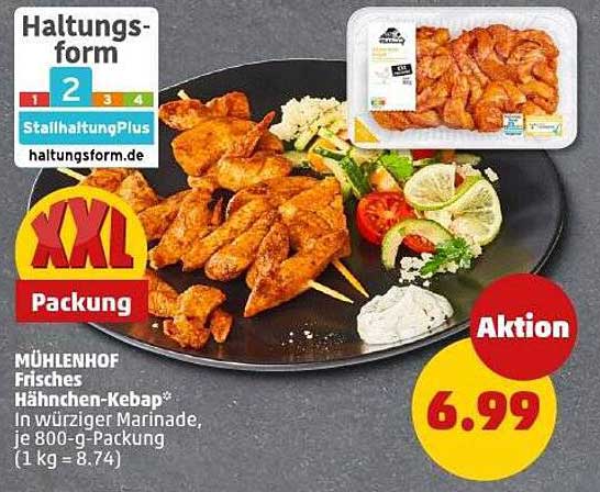 MÜHLENHOF Frisches Hähnchen-Kebap* in würziger Marinade, je 800-g Packung