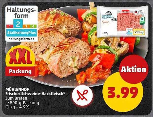 Mühlenhof Frisches Schweine-Hackfleisch* zum Braten, je 800-g-Packung