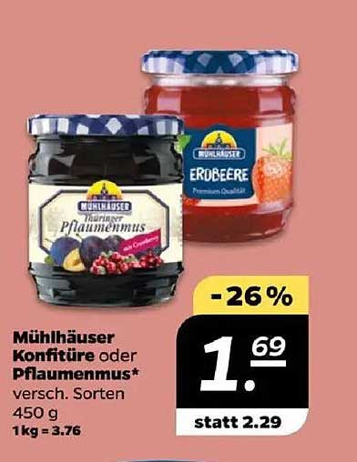 Mühlhäuser Konfitüre oder Pflaumenmus - Verschiedene Sorten 450 g