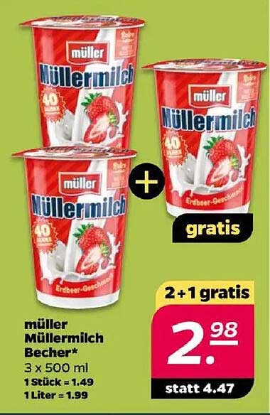 müller Müllermilch Becher* (3 x 500 ml) - 2 + 1 gratis