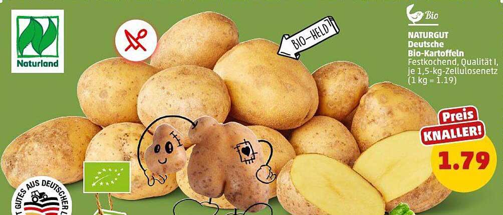 NATURGUT Deutsche Bio-Kartoffeln Festkochend, Qualität I, je 1,5-kg-Zellulosenetz