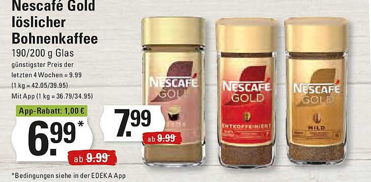 Nescafé Gold löslicher Bohnenkaffee 190/200 g Glas