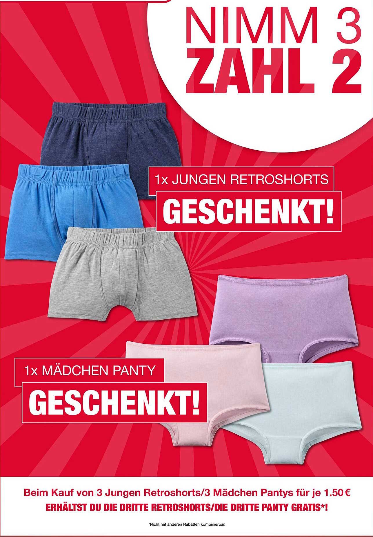 Nimm 3, Zahl 2: 1x Jungen Retroshorts und 1x Mädchen Panty geschenkt!