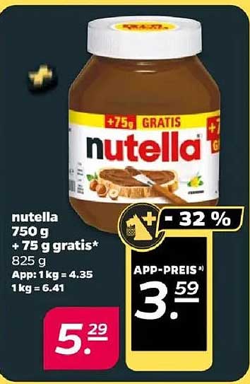 Nutella 750 g + 75 g gratis - Beliebter Klassiker zu einem unschlagbaren Preis!