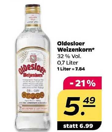 Oldesloer Weizenkorn* 32 % Vol. 0,7 Liter