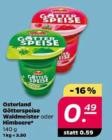 Osterland Götterspeise Waldmeister oder Himbeere 140 g