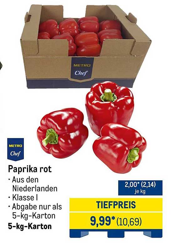 Paprika rot - Aus den Niederlanden, Klasse I, 5-kg-Karton