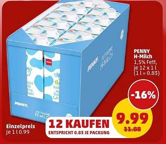 PENNY H-Milch 1,5% Fett, 12 x 1 l