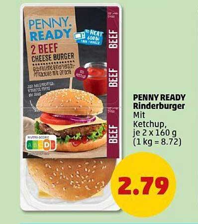 PENNY READY Rinderburger mit Ketchup, 2 x 160 g
