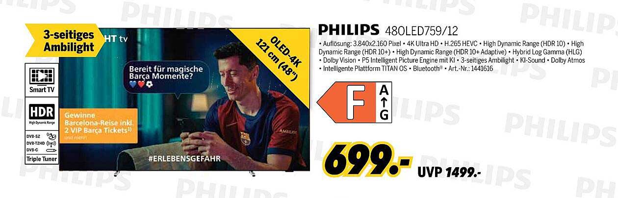 PHILIPS 480LED759/12 - 4K UHD Smart TV mit 3-seitigem Ambilight
