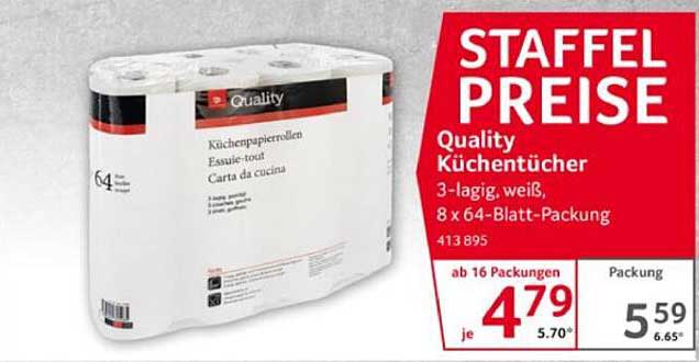 Quality Küchentücher 3-lagig, weiß, 8 x 64-Blatt-Packung