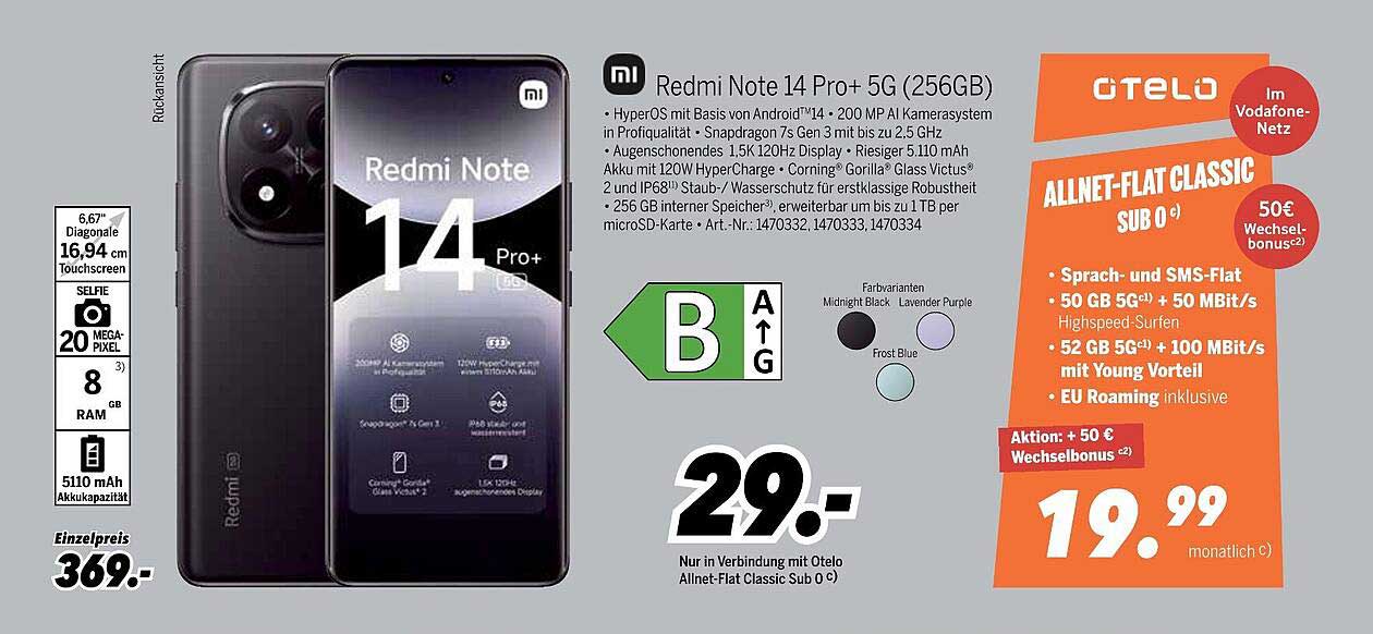 Redmi Note 14 Pro+ 5G (256GB) - Aktionsangebot bei MEDIMAX