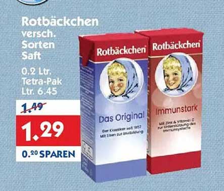 Rotbäckchen verschiedene Sorten Saft 0,2 L Tetra-Pak