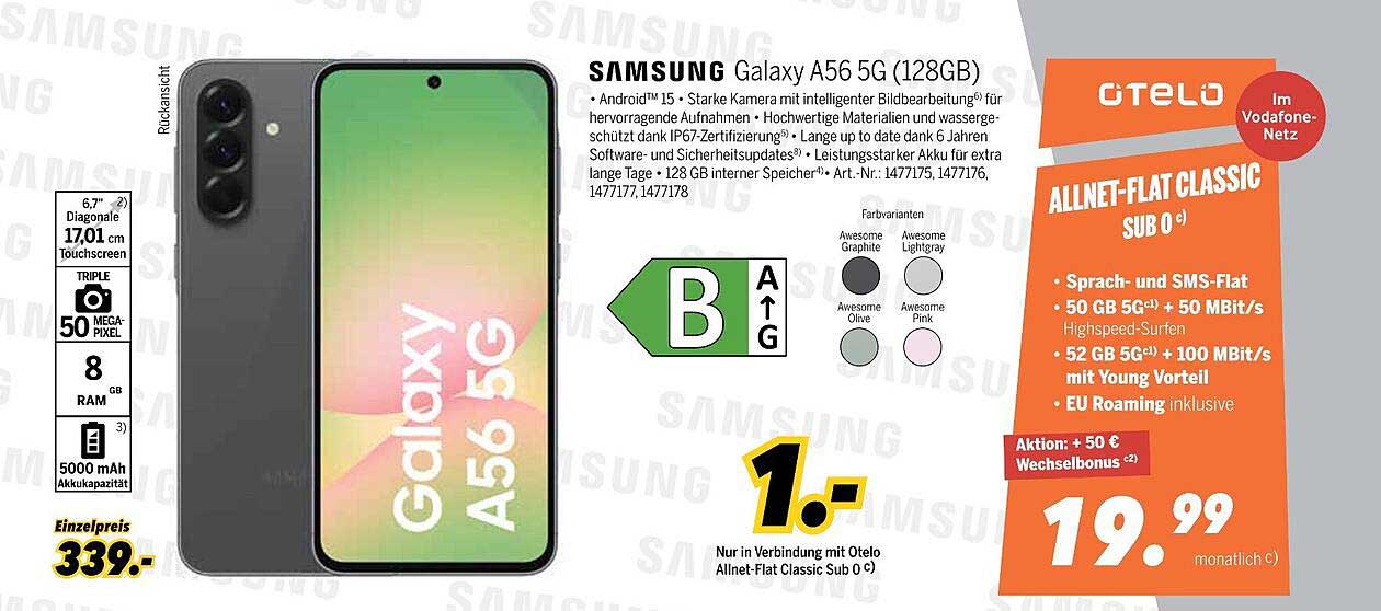 Samsung Galaxy A56 5G (128GB) - Nur 1,- Euro