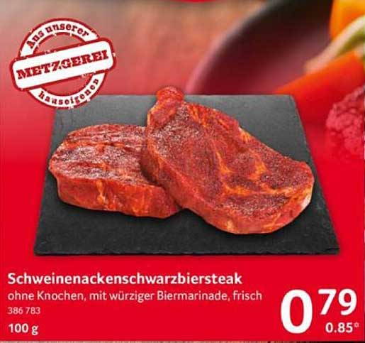 Schweinenackenschwarzbiersteak ohne Knochen, mit würziger Biermarinade, frisch