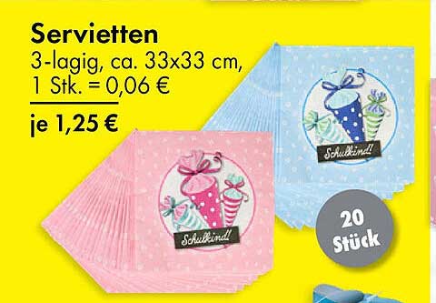 Servietten 3-lagig, ca. 33x33 cm, je 1,25 €
