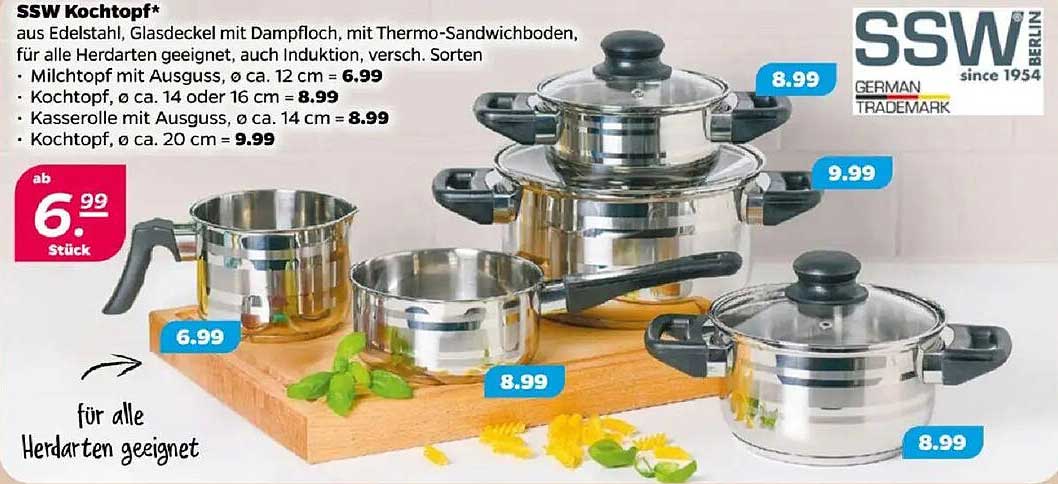SSW Kochtopf aus Edelstahl mit Glasdeckel