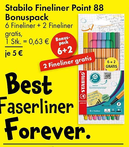 Stabilo Fineliner Point 88 Bonuspack - 6 + 2 Gratis