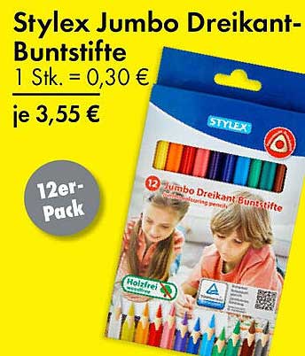 Stylex Jumbo Dreikant-Buntstifte 12er-Pack
