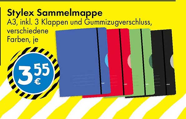 Stylex Sammelmappe A3, inkl. 3 Klappen und Gummizugverschluss, verschiedene Farben, je