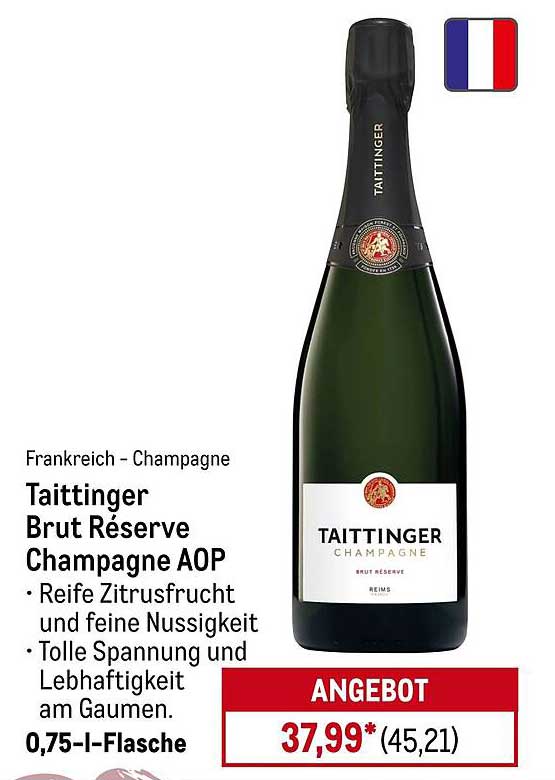 Taittinger Brut Réserve Champagner AOP 0,75-L-Flasche