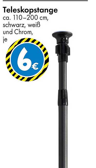 Teleskopstange ca. 110–200 cm, schwarz, weiß und Chrom, je